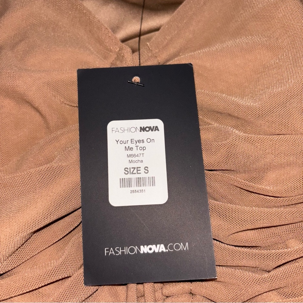 NWT Mesh Drawstring Tan Ruched Top - Picture 5 of 9